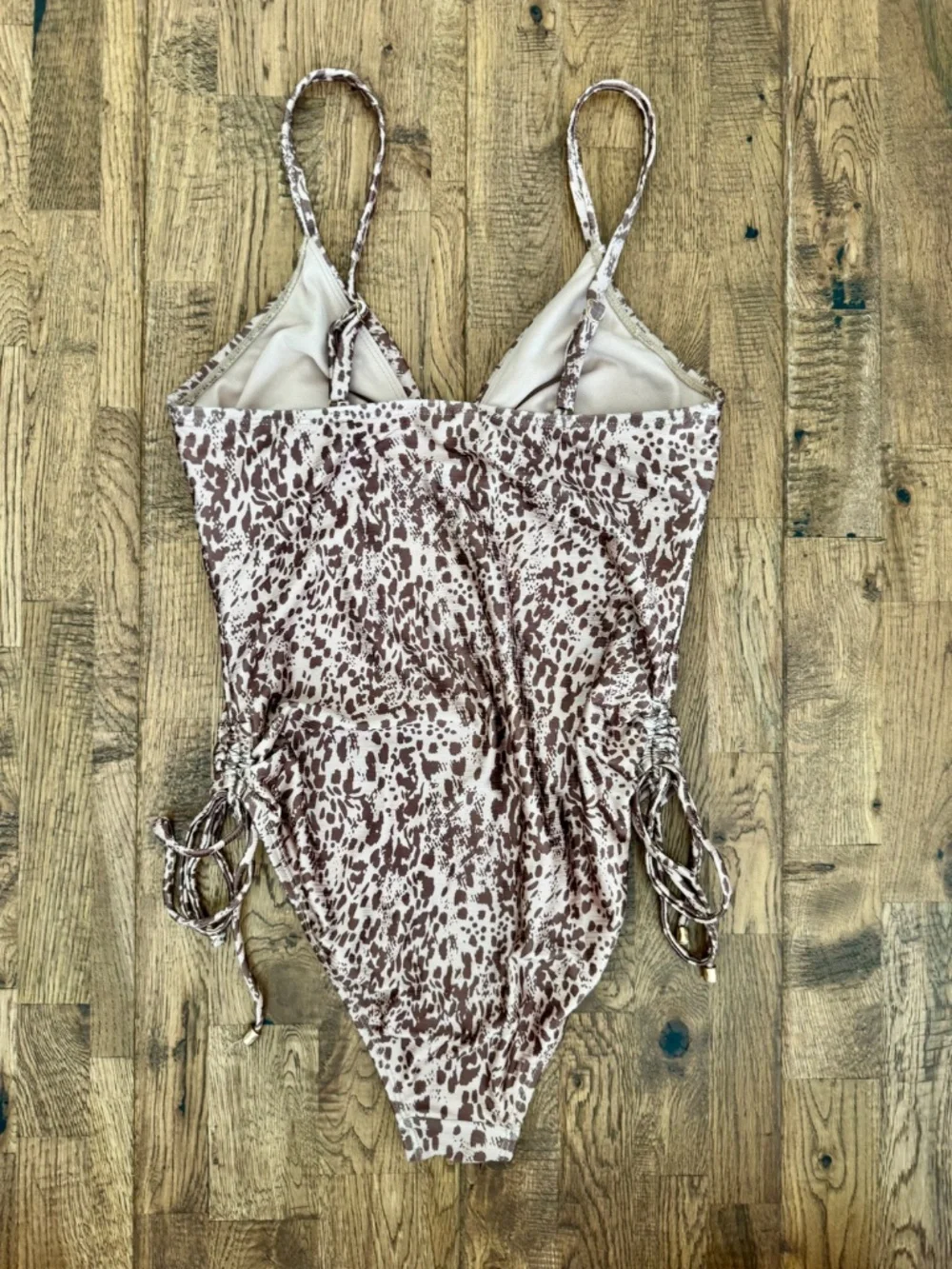 Dorina Swim One Piece Ruched Side Tie‎ Swimsuit Brown Animal Print Size M CC